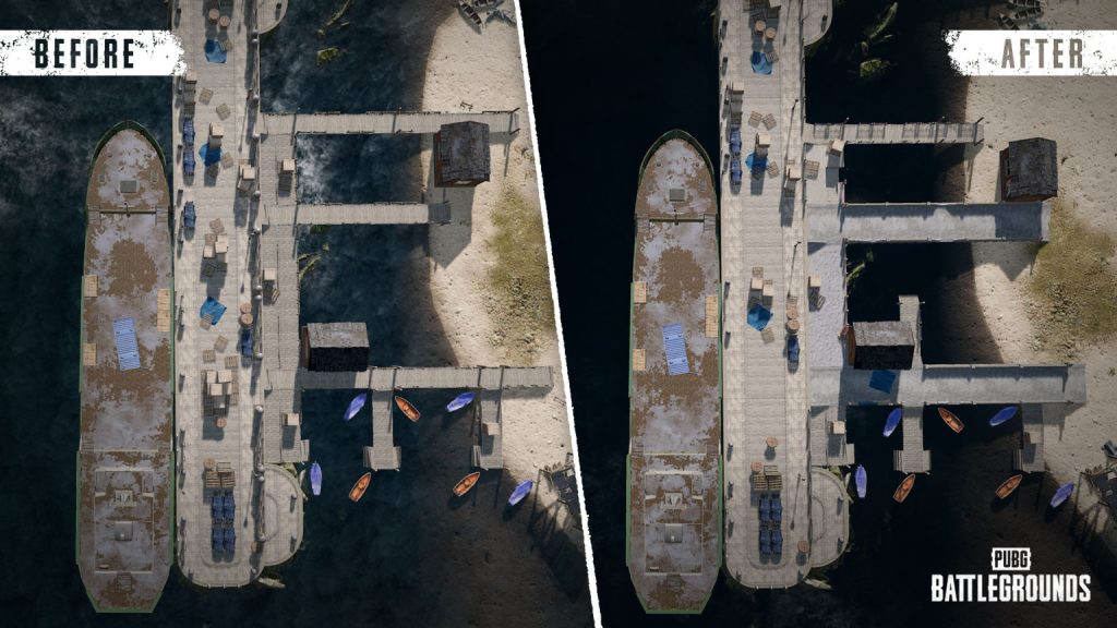 Before after image of ferry in erangel 1536x864