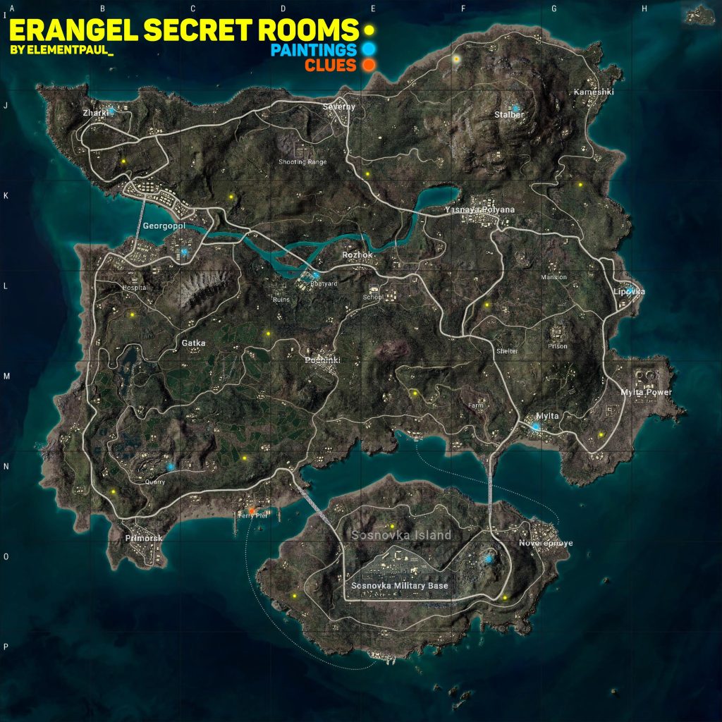 Схема с секретными комнатами на карте Эрангель